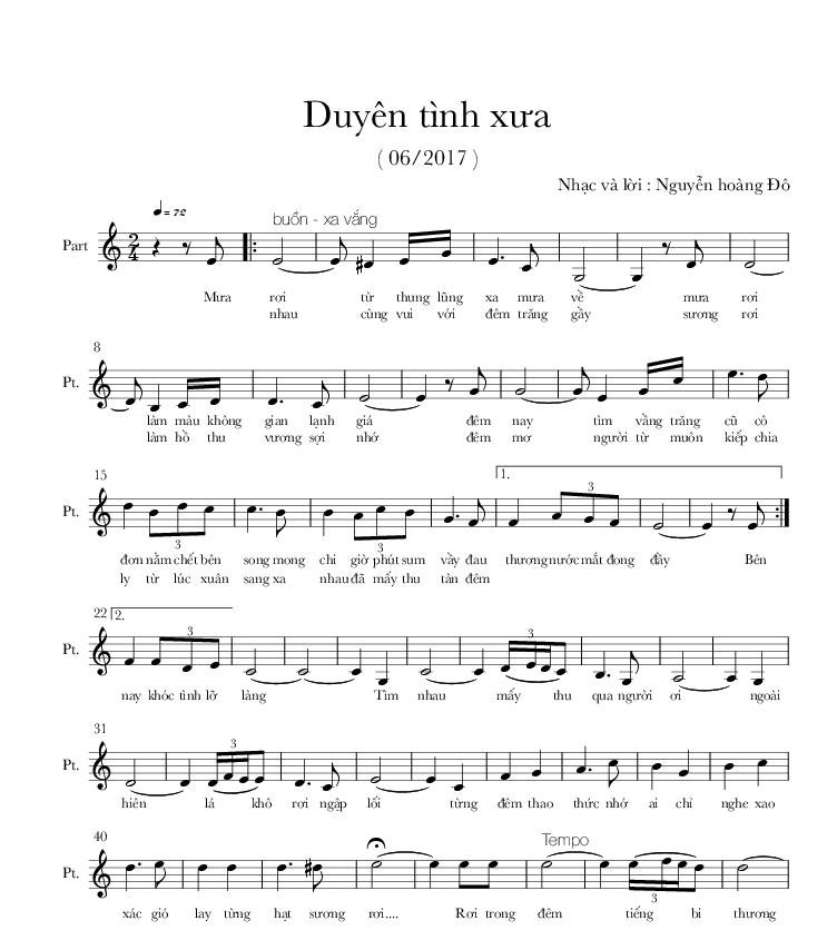 Sheet nhạc Duyên Tình Xưa